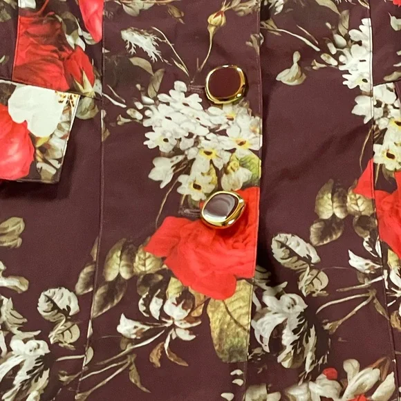 Floral Red and Brown Women's rain type jacket-Coat - Picture 8 of 8